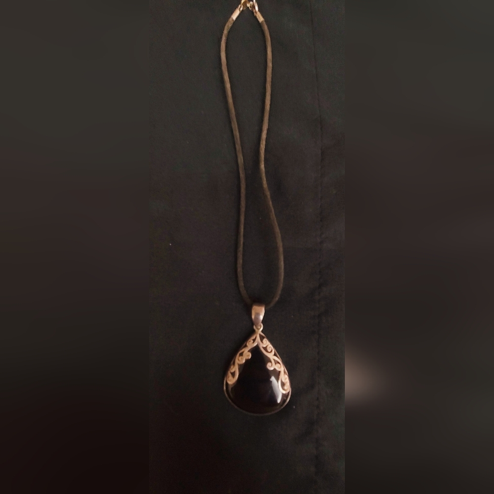 Movado Sterling & Onyx Pendant, Necklace